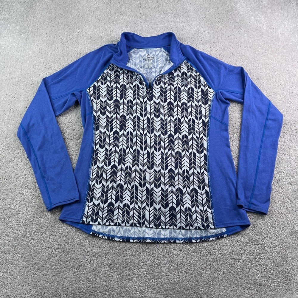 LL Bean Top Womens XL Blue Chevron Boundless Midweight Quarter Zip Baselayer